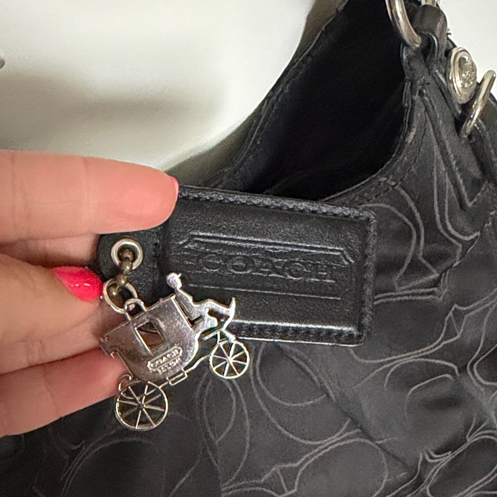 Coach Black Signature Shoulder Bag with Silver Charm - Picture 2 of 5